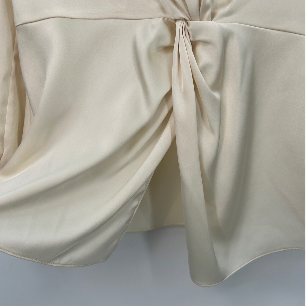 Theory Revolve Ivory Soft Satin LS Twist Blouse V-Neck Long Sleeve Top Size 6 - Picture 6 of 11